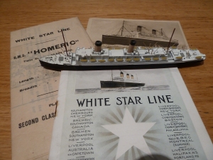 White Star liner Homeric, papers and postcard