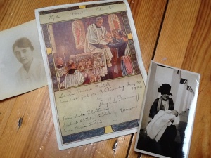 Ryde Parish Church baptism card, May 1925 - and family snaps of Ena and the babe